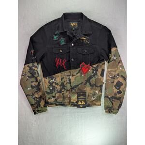 Kleep Fike Two Tone Twill Jacket Black & Camo Small "Less Money More Problems"